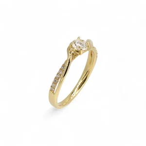 18ct Yellow Gold fine twist design diamond Set shoulder Ring
