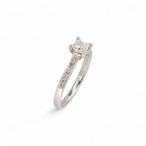 princess cut mill grain set diamond ring