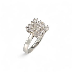 Platinum sixteen stone square cluster ring