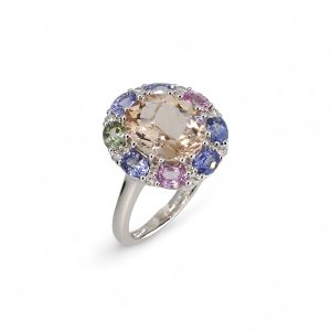 18ct white gold gemstone cluster
