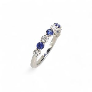 Platinum royal blue sapphire and diamond band