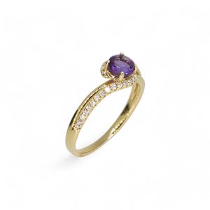 18ct yellow gold amethyst twist ring