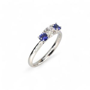 platinum sapphire and certified diamond three stone