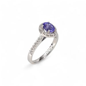 18ct white gold tanzanite and diamond halo