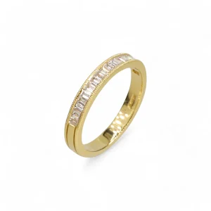 18ct yellow gold emerald cut diamond channel set band