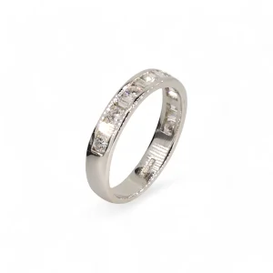 Platinum baguette and round cut diamond band