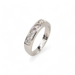 Platinum channel set five stone diamond band