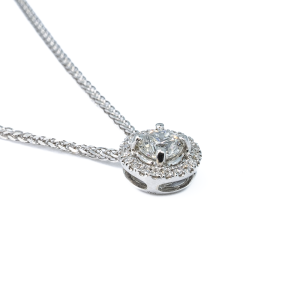 18ct white gold 0.50ct halo pendant