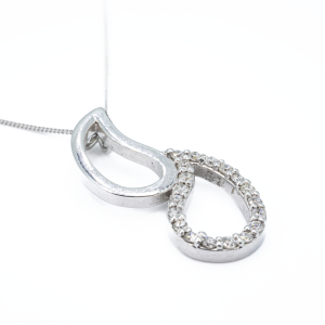 18ct white gold double pear pendant