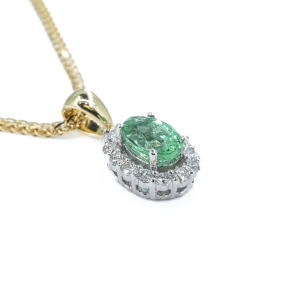 18ct Yellow gold emerald diamond pendant