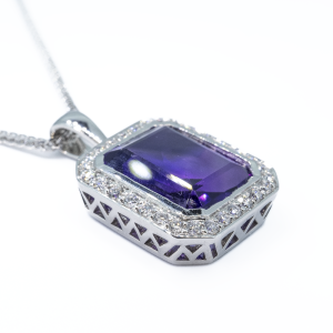 18ct white gold amethyst and diamond pendant