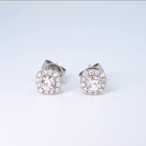 18ct white gold cushion shaped diamond halo earrings