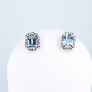 18ct white gold aquamarine diamond halo earrings