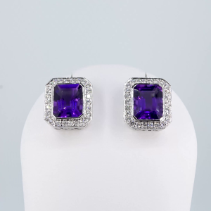 18ct white gold amethyst and diamond halo earrings