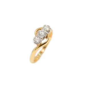 18ct yellow gold diamond swirl three stone