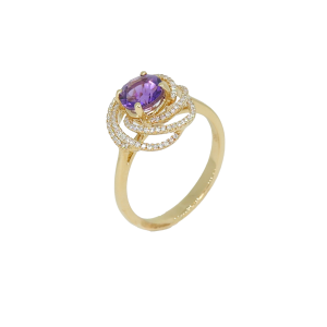 18ct Yellow Gold Amethyst & Diamond Swirl Ring