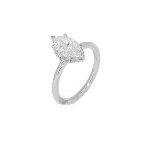 Platinum Marquise Diamond Solitaire with Hidden Halo
