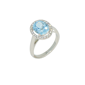 Platinum Aquamarine & Diamond Halo Ring