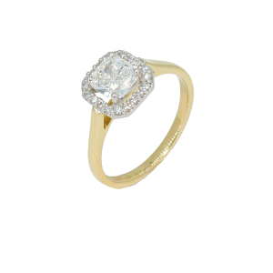 18ct Yellow Gold Cushion-Cut Diamond Halo Ring